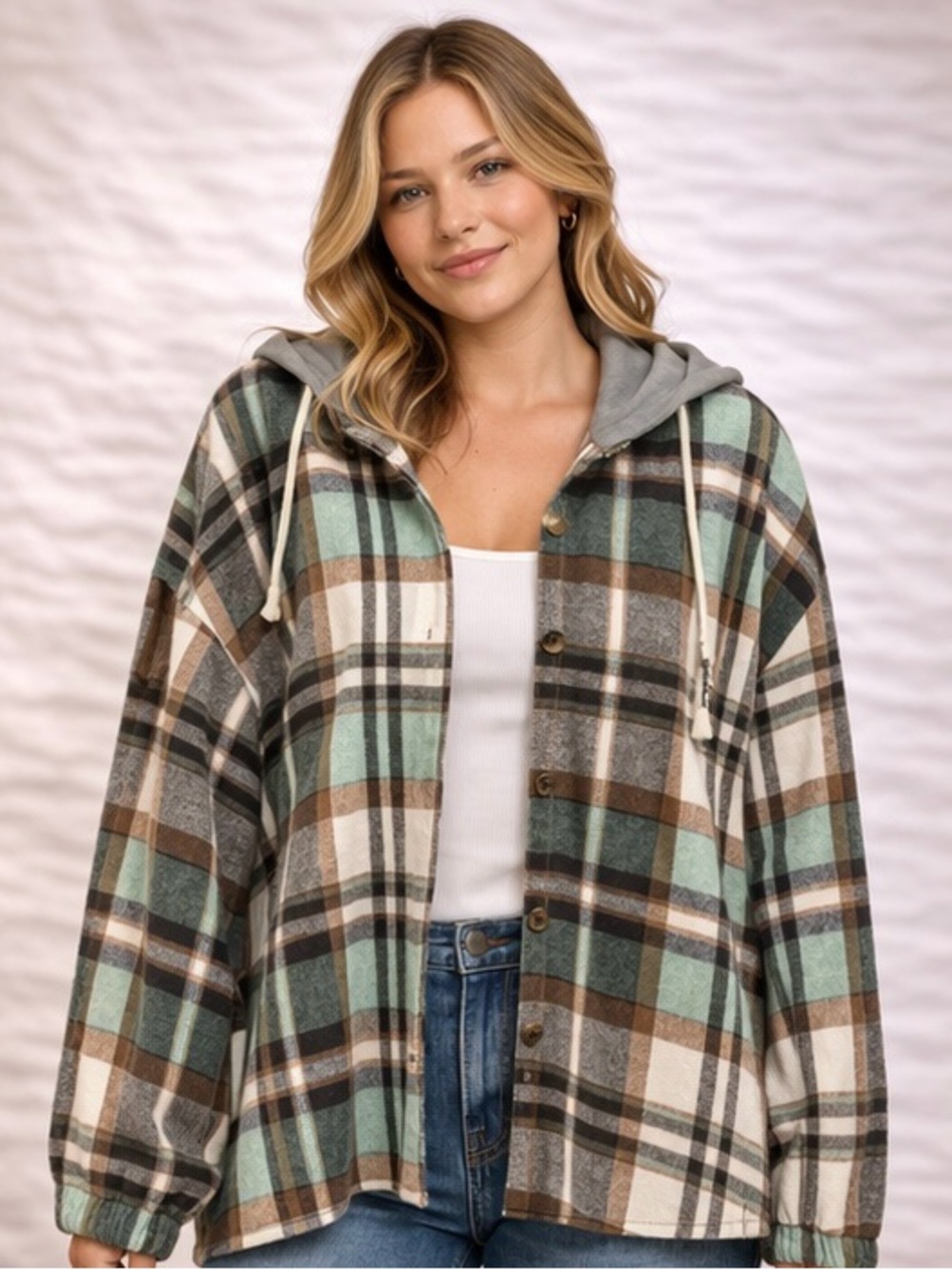 Women’s Plus Size Plaid Hooded Lightweight Jacket - Size 4X